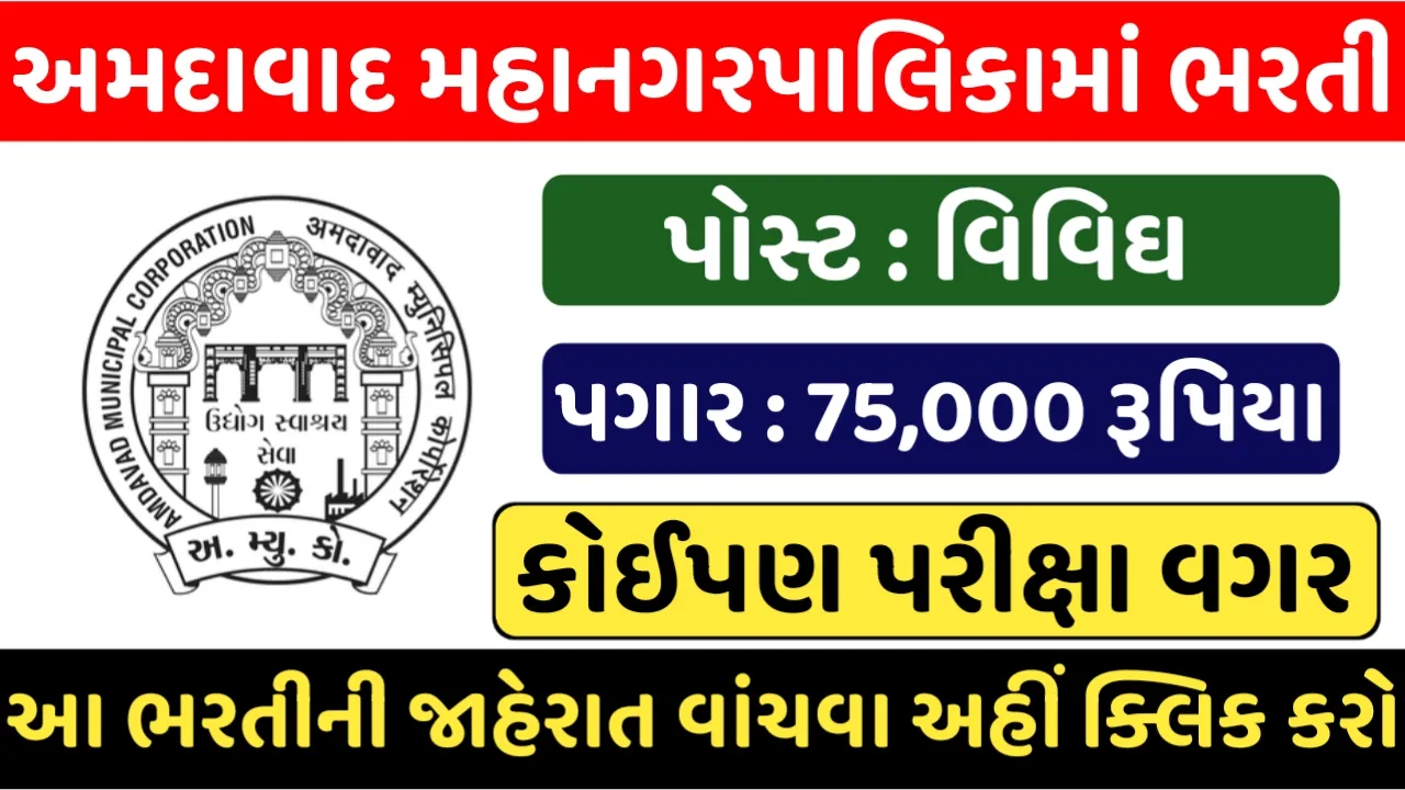 AMC Recruitment 2024 અમદાવાદ મહાનગરપાલિકામાં વિવિધ પદો પર સીધી ભરતી