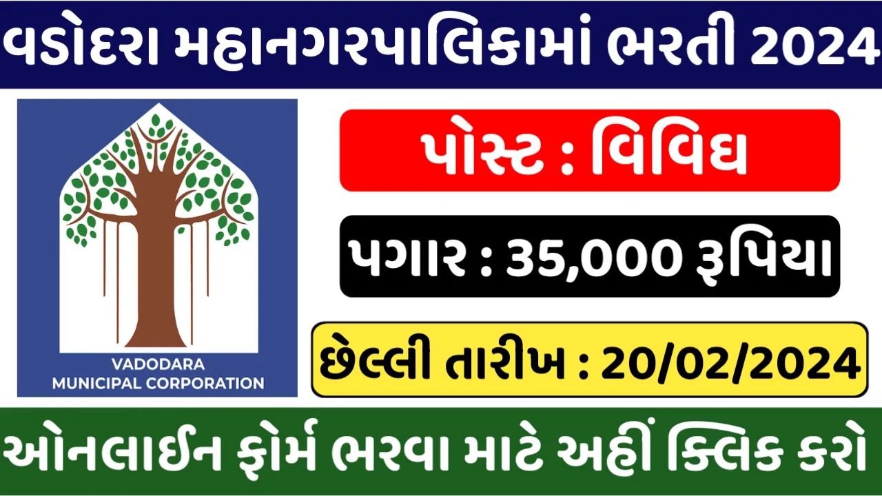 VMC Recruitment 2024: વડોદરા મહાનગરપાલિકા દ્વારા ભરતીની જાહેરાત