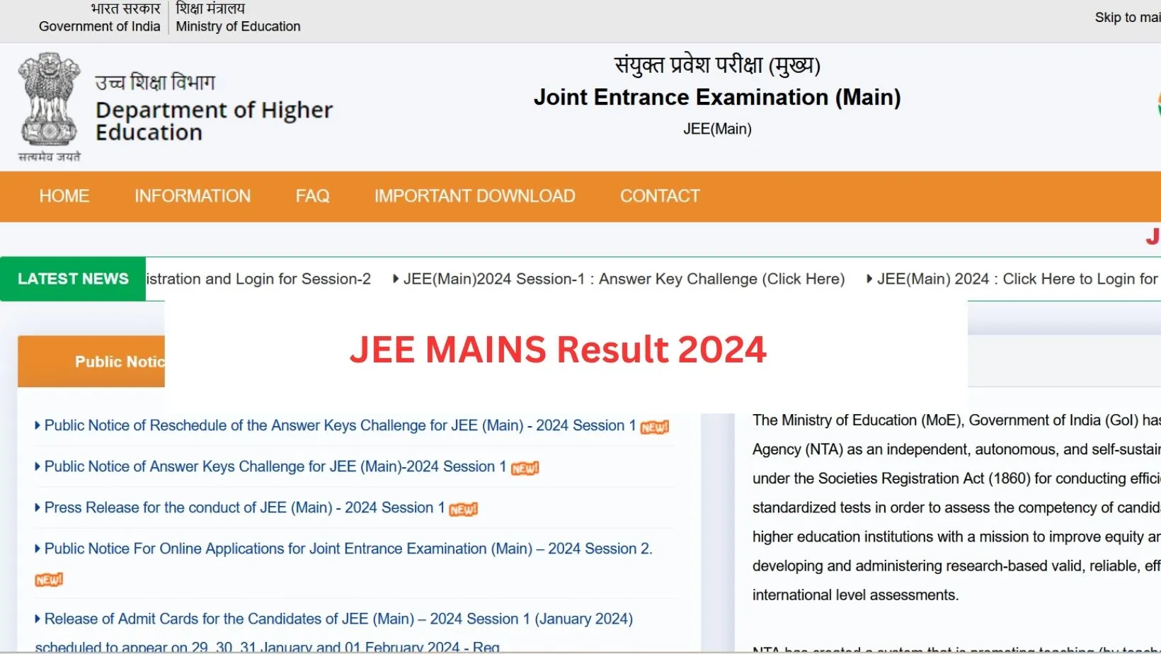 JEE Main Result 2024 declared