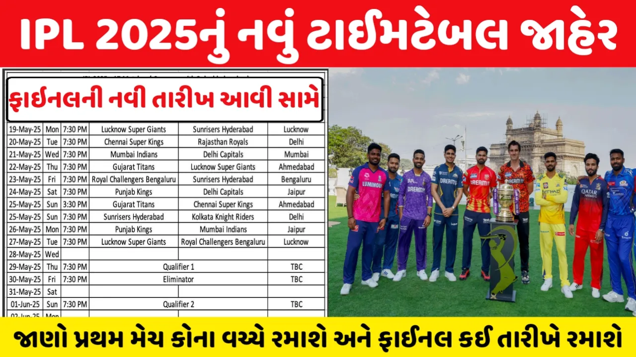 IPL 2025 New Schedule : IPL 2025નું નવું ટાઈમજાહેર,ફાઇનલની નવી તારીખ જાહેર