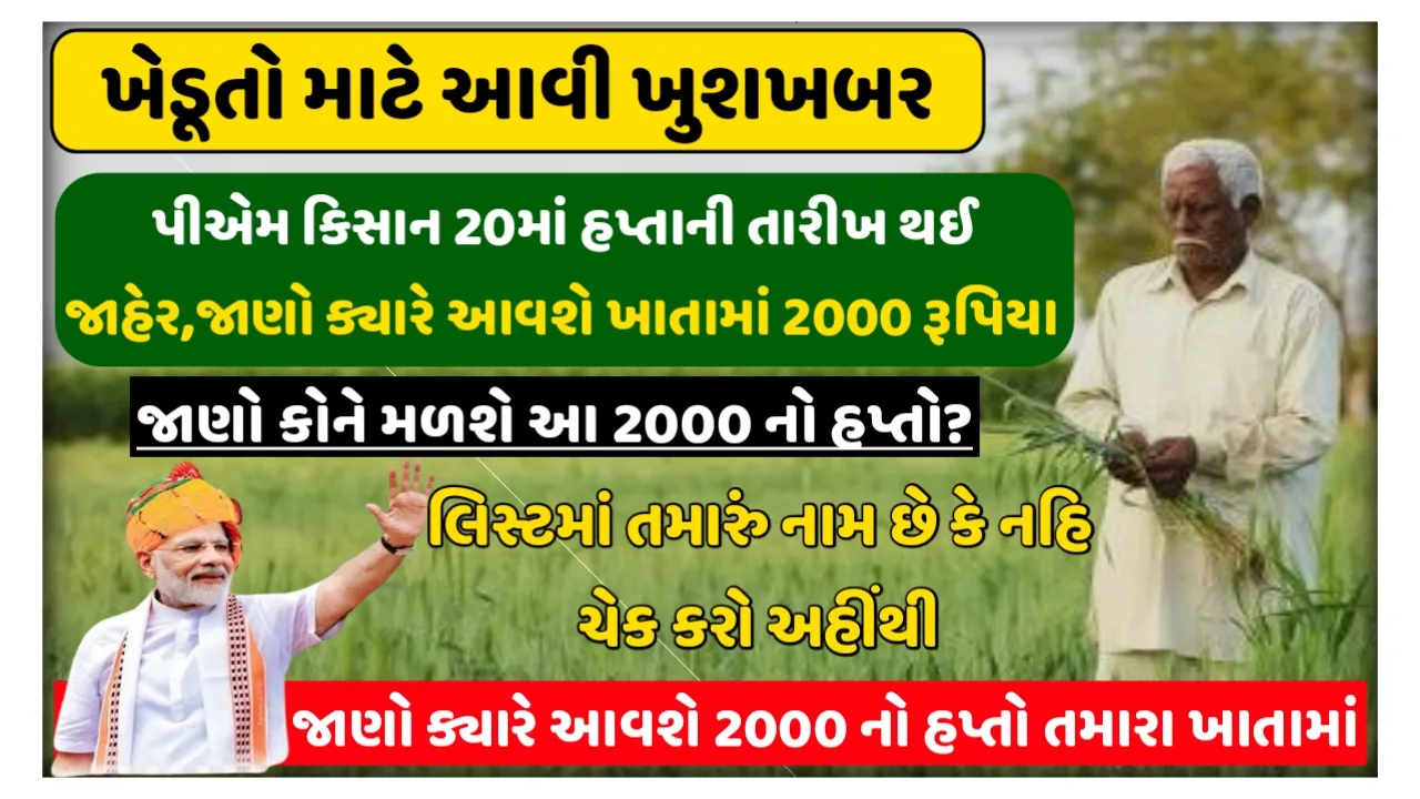 PM Kisan 20th Installment Date 2025 : ખેડૂતોના ખાતામાં 20મો હપ્તો કઈ તારીખે જમાં થશે,જાણો સંપૂર્ણ માહિતી