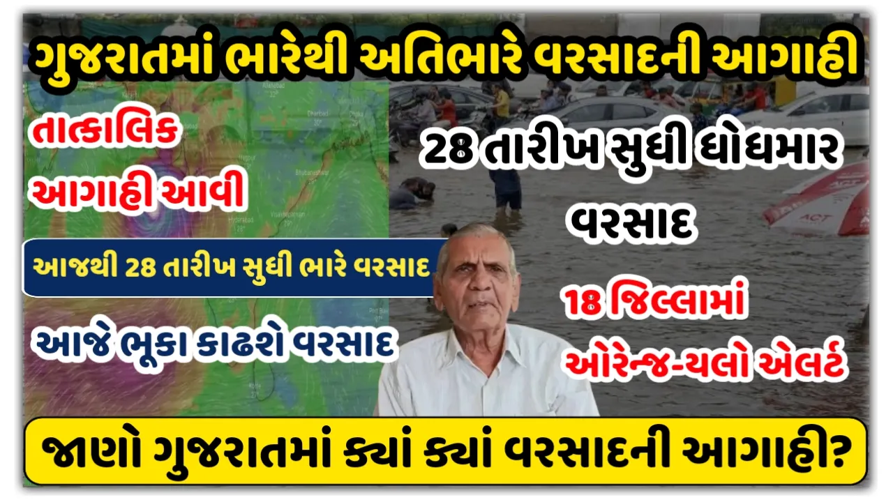Gujarat Rain Forecast 2025 : ગુજરાતમાં ભારે વરસાદની આગાહી,18 જિલ્લામાં ઓરેન્જ-યલો એલર્ટ