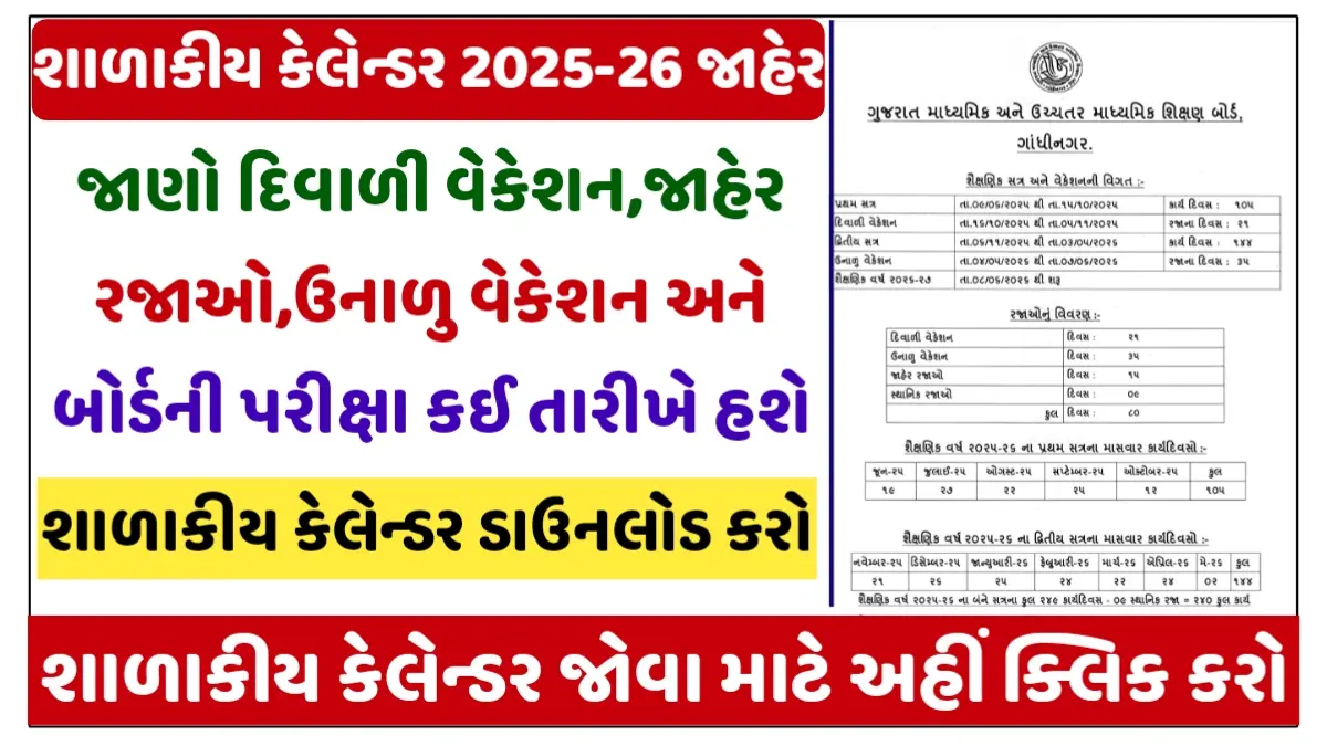 Gujarat School Calendar 2025-26: Key exams, vacations (વેકેશન) and important (મહત્વપૂર્ણ) dates for students & teachers