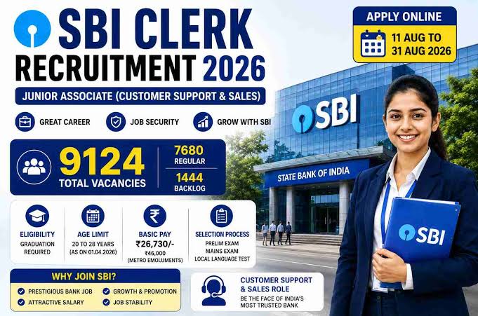 SBI Clerk Recruitment 2026: 9,124 Junior Associate Vacancies, Apply Online
